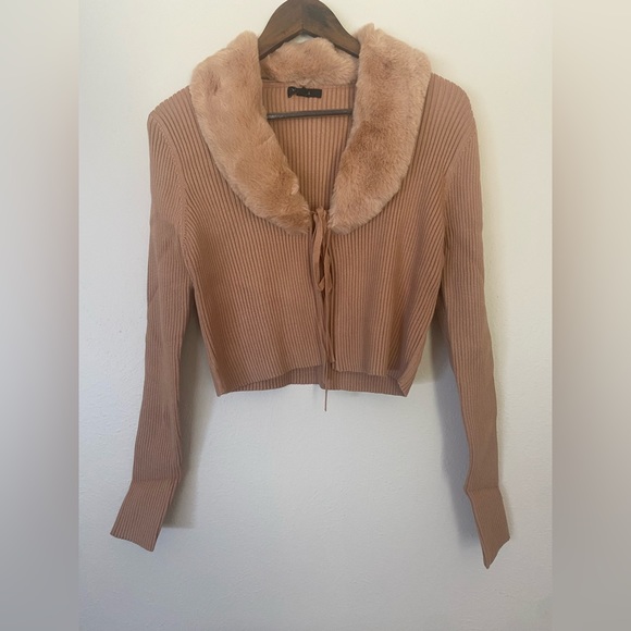 NWOT Love Tree Camel Tie-Accent Shawl Collar Cardigan - Picture 2 of 7